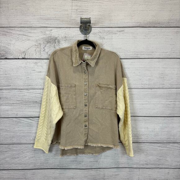 Impressions Women's Tan Button Front Sweater Sleeve Shacket Size S/M - Picture 1 of 7